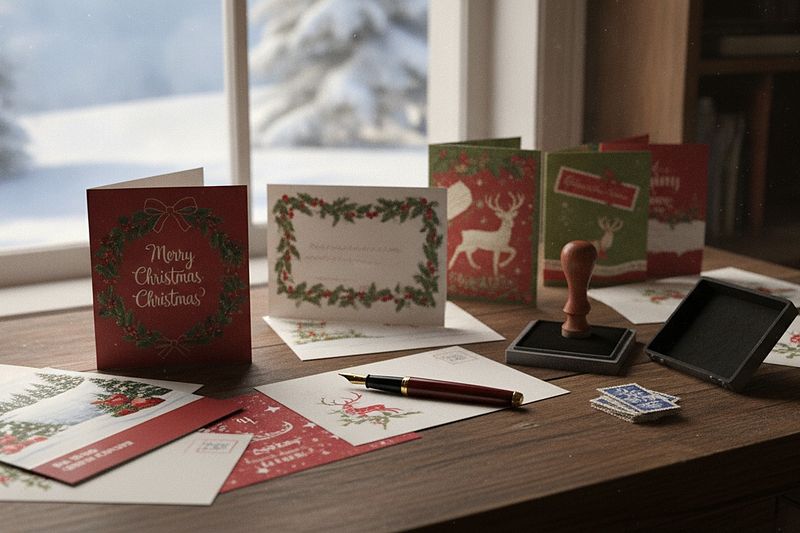 Writing cards at the post office desk
